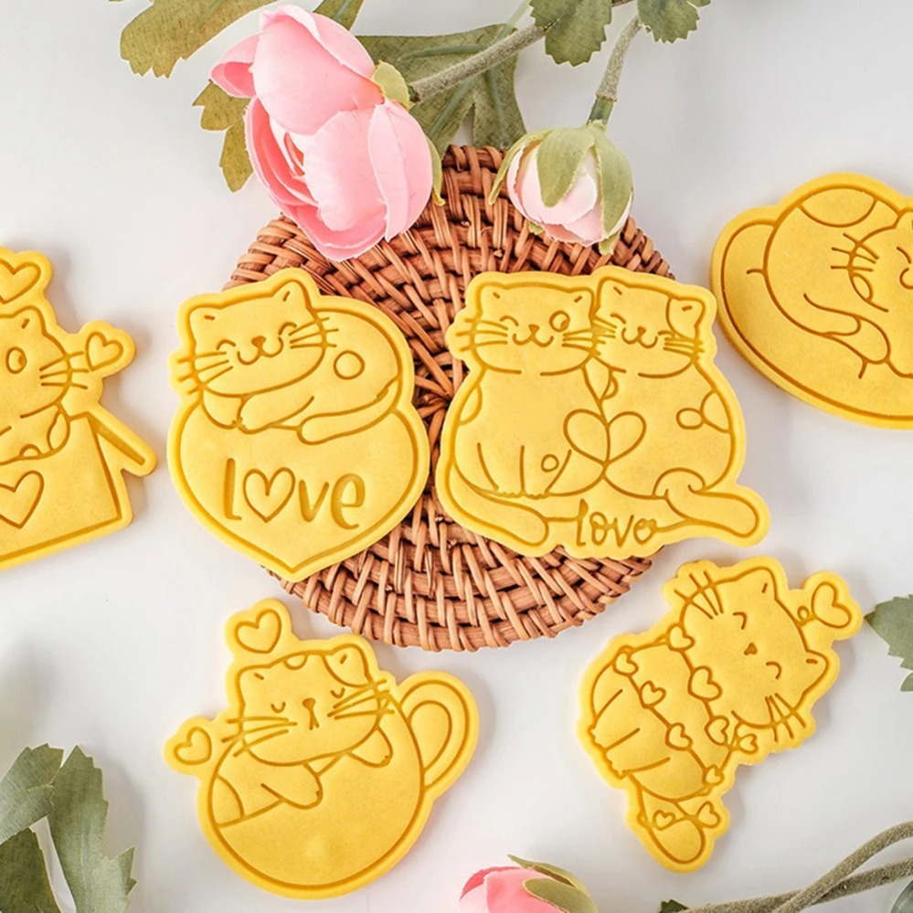 Baking Kitchen Diy - เครื่องตัดคุกกี้วันวาเลนไทน์ แม่พิมพ์คุกกี้รูปแมวน่ารัก แม่พิมพ์ตัดเค้กฟองดอง 3 มิติ อุปกรณ์ทำขนม