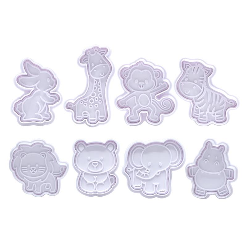 Kitchen Kids Baking Set - ชุดตัวตัดคุกกี้รูปสัตว์ 4 ชิ้น - แม่พิมพ์บิสกิตพลาสติกและตราประทับลายนูนฟองดองท์ อุปกรณ์ตกแต่งเค้กทำเองสำหรับเด็ก