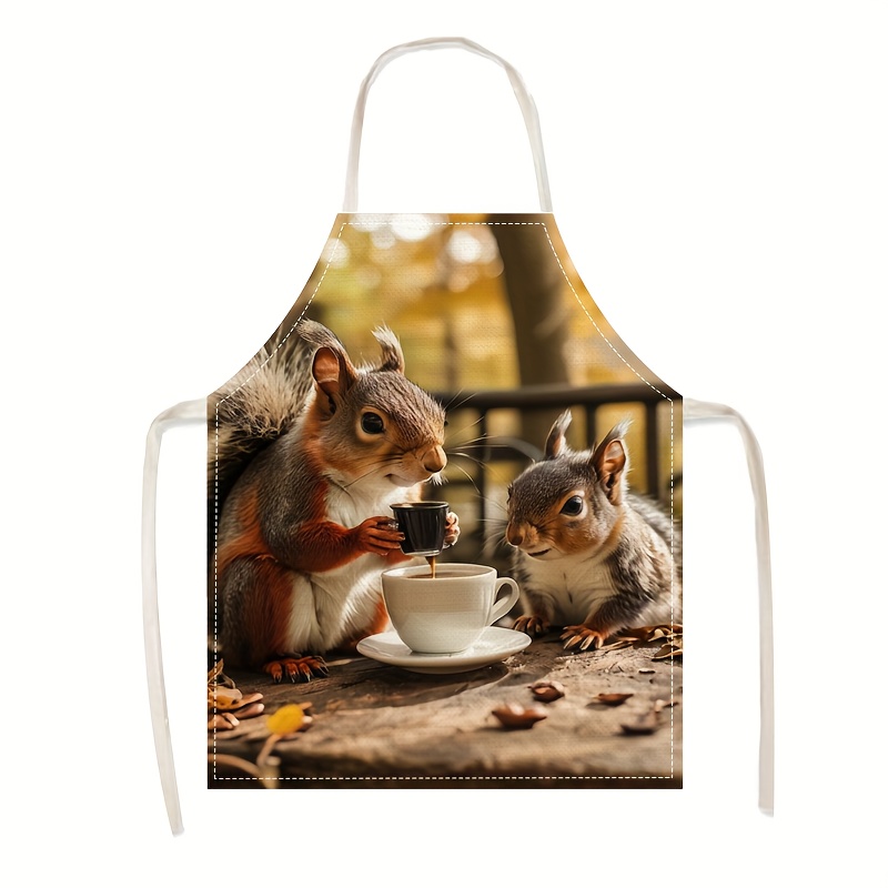 Kitchen Baking Gift Ideas - ผ้ากันเปื้อนลินินลายกระรอกและกาแฟ สำหรับทำครัว อบขนม ทำสวน งานฝีมือ ศิลปะ