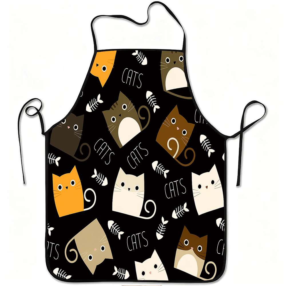 Kitchen Baking Gift Ideas - ผ้ากันเปื้อนลายการ์ตูนแสนสนุก 1 ชิ้น ดีไซน์ย้อนยุค ลายแมวน่ารักและก้างปลา สำหรับทุกเพศ