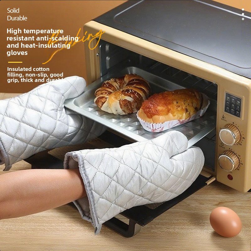 Kitchen Baking Oven - ถุงมือฉนวนกันความร้อนในครัว ทนต่ออุณหภูมิสูงและป้องกันการลวก สำหรับเตาอบไมโครเวฟ พิเศษกันลื่น หนา ทนทาน