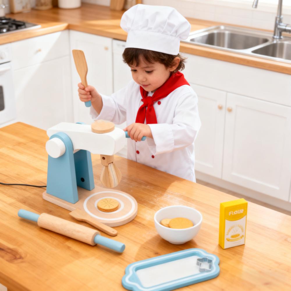 Kitchen Kids Baking Set - ชุดครัวไม้ของเล่นสำหรับเด็ก ชุดทำอาหารและอบขนมจำลอง ของเล่นเสริมบทบาทสมมติ ชุดของเล่นเสริมพัฒนาการและการเรียนรู้สำหรับเด็กเล็ก