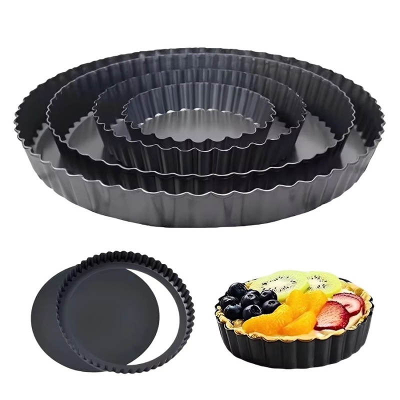Kitchen Baking Oven - ถาดอบเค้กแบบถอดก้นได้ 1 ชิ้น ขอบหยัก ทำจากเหล็กคาร์บอนเคลือบสารกันติด สำหรับทำทาร์ต